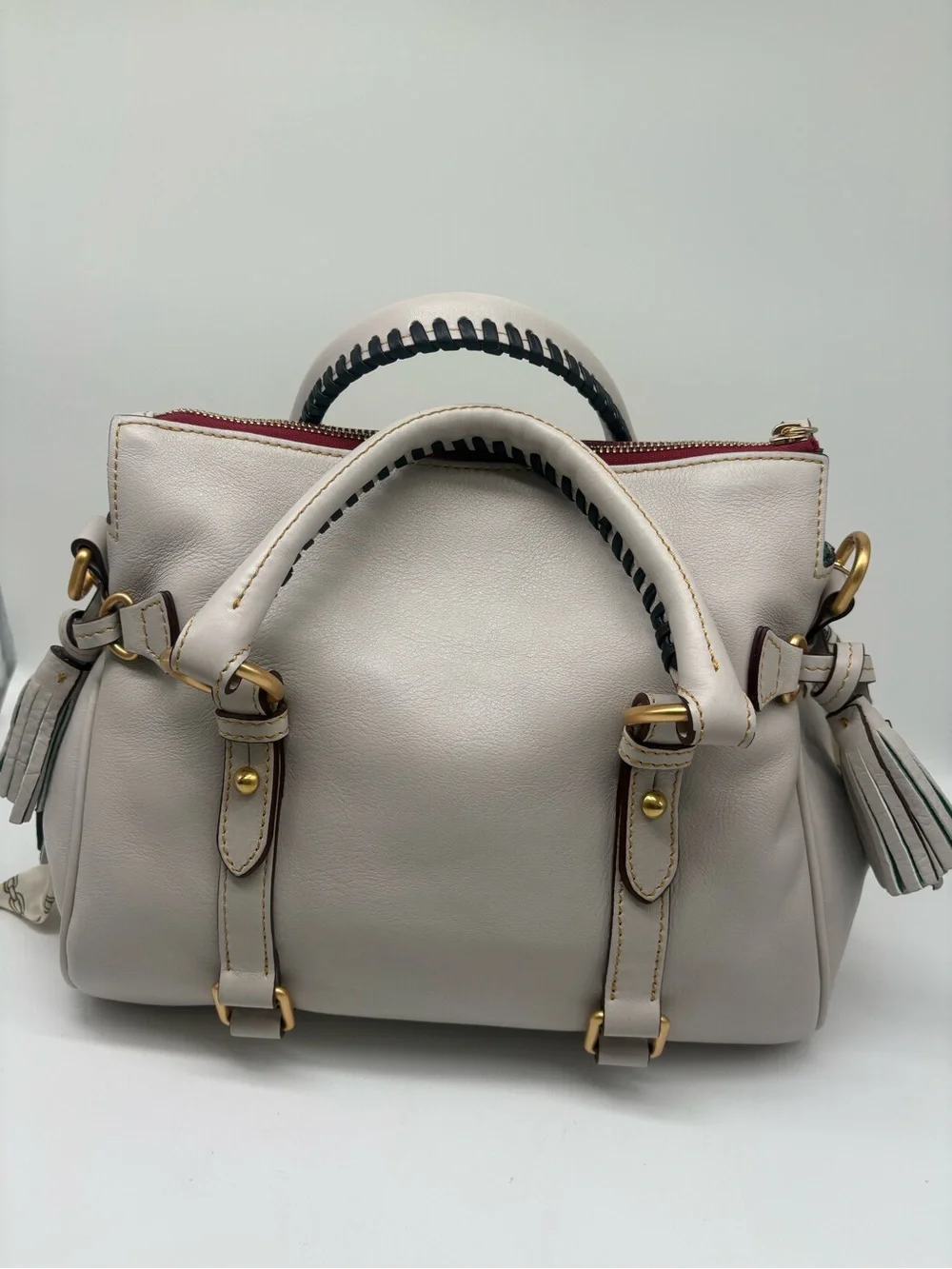 Dooney & Bourke Florentine Ecru Leather Satchel New